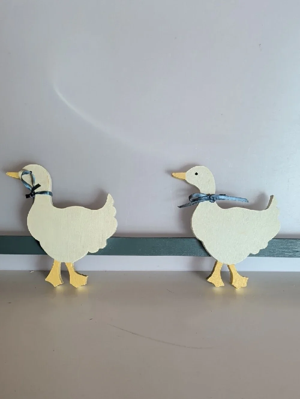 2 Wooden Decorative Ducks / Geese Wall Decor, Blue, Brown and Tan.